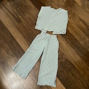 Zara girls two piece set, light blue/green, gauze beach pant size 8